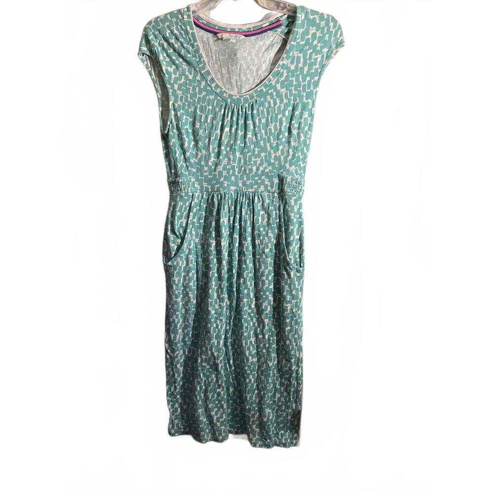 Boden Cap Sleeve Dress with Pockets - Mint Green Pattern 4 Long